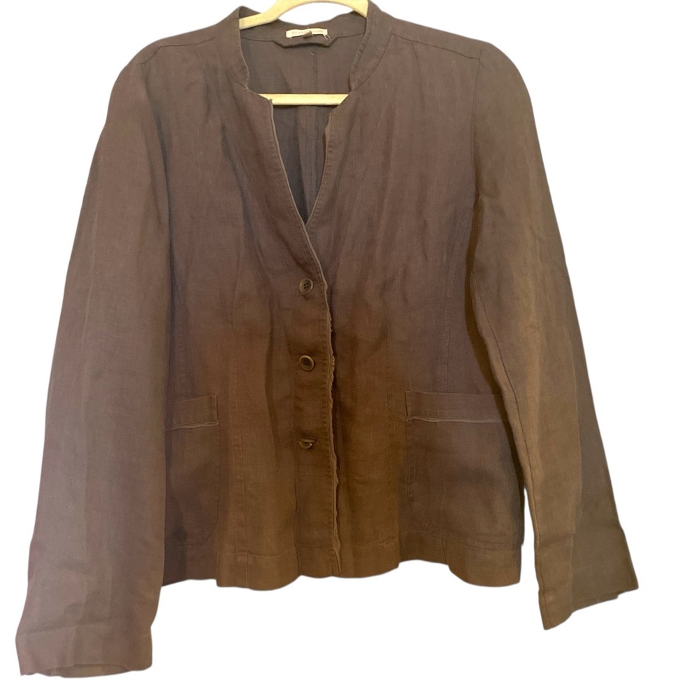 Eileen Fisher 100% Organic Linen Raw Hem Jacket With Stand Collar Size Medium